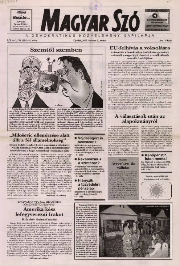 Magyar Szó, 59. évf. 2002. október 9. 238. sz. 1–16. oldal