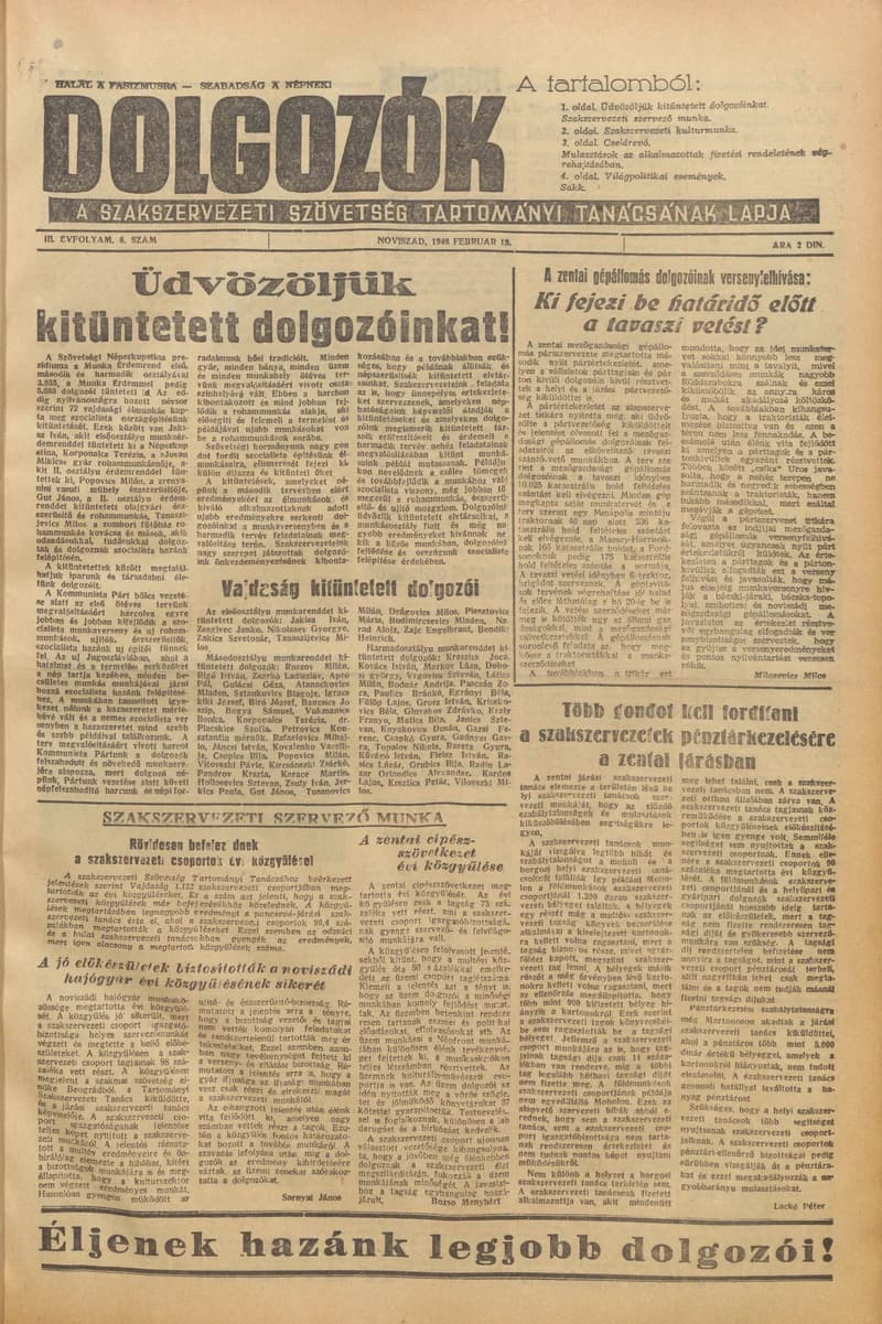 Dolgozók, 3. évf. 1949. február 18. 8. sz.