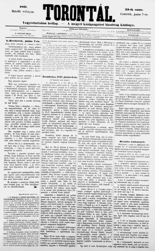Torontál, 6. évf. 1877. június 7. 23. sz.
