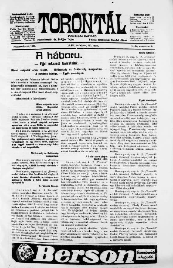 Torontál, 43. évf. 1914. augusztus 4. 175. sz.