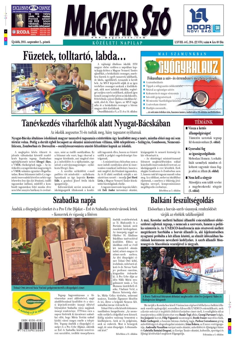 Magyar Szó, 68. évf. 2011. szeptember 2. 204. sz. 1–20. oldal