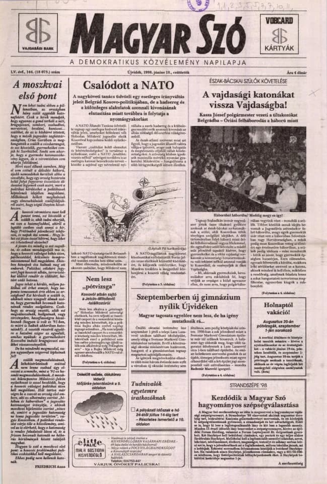 Magyar Szó, 55. évf. 1998. június 18. 144. sz. 1–16. oldal
