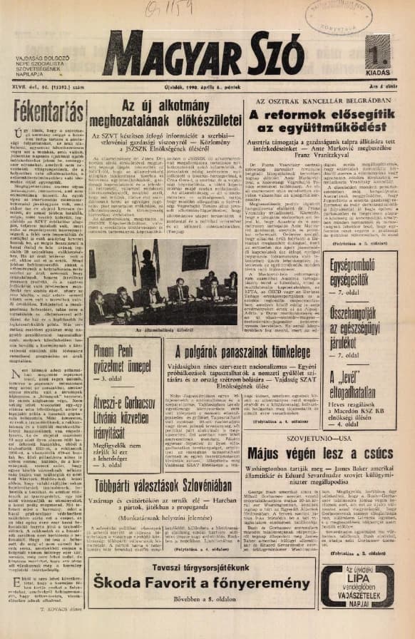 Magyar Szó, 47. évf. 1990. április 6. 94. sz. 1–24. oldal