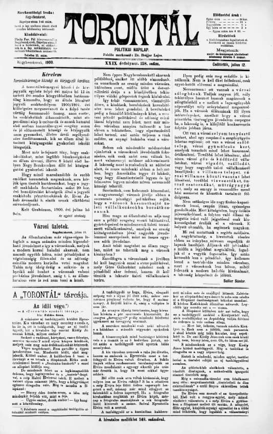 Torontál, 29. évf. 1900. július 12. 158. sz.