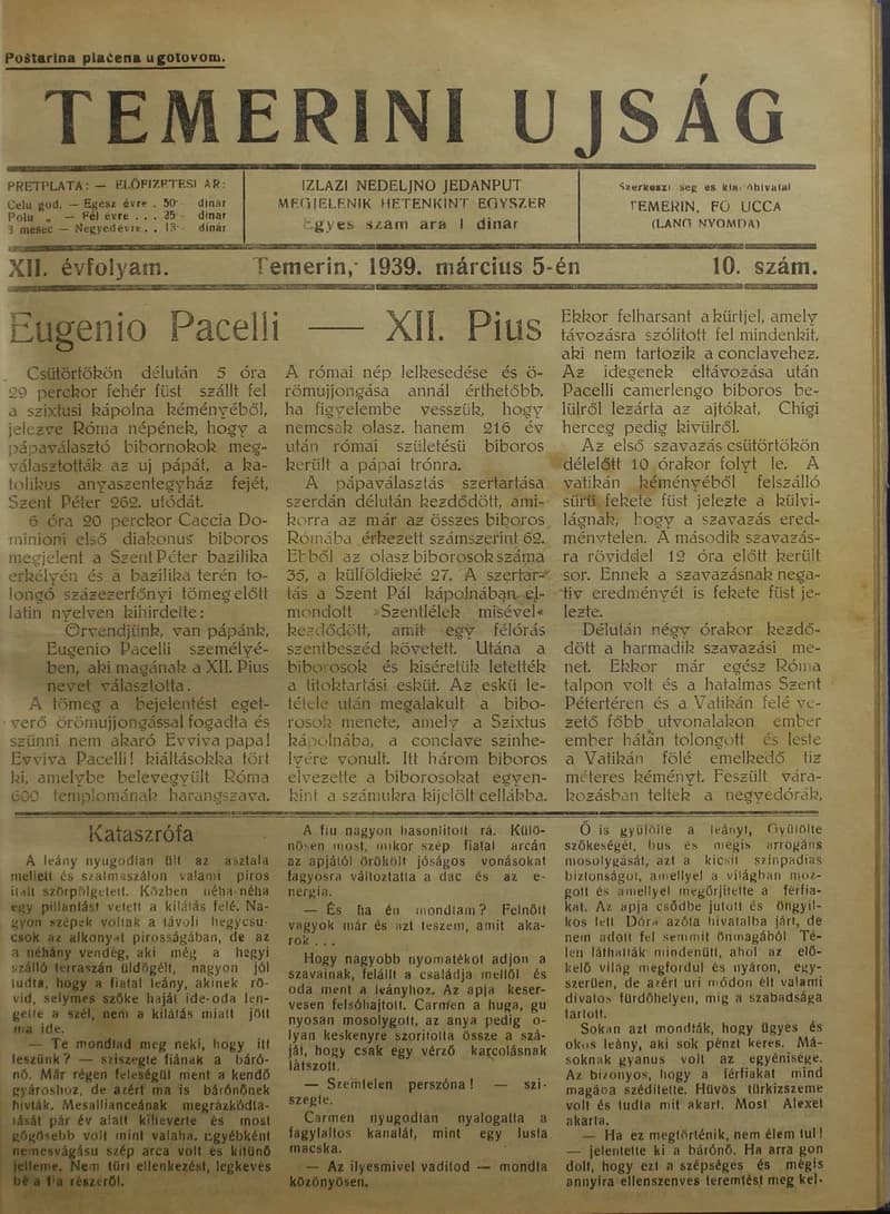 Temerini Újság 1928-1944, 12. évf. 1939. március 5. 10. sz.