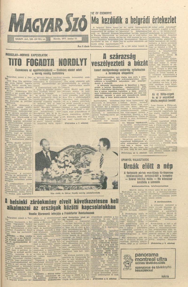 Magyar Szó, 34. évf. 1977. június 15. 162. sz.