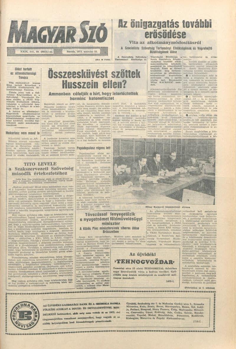 Magyar Szó, 29. évf. 1972. március 22. 80. sz. 1–20. oldal