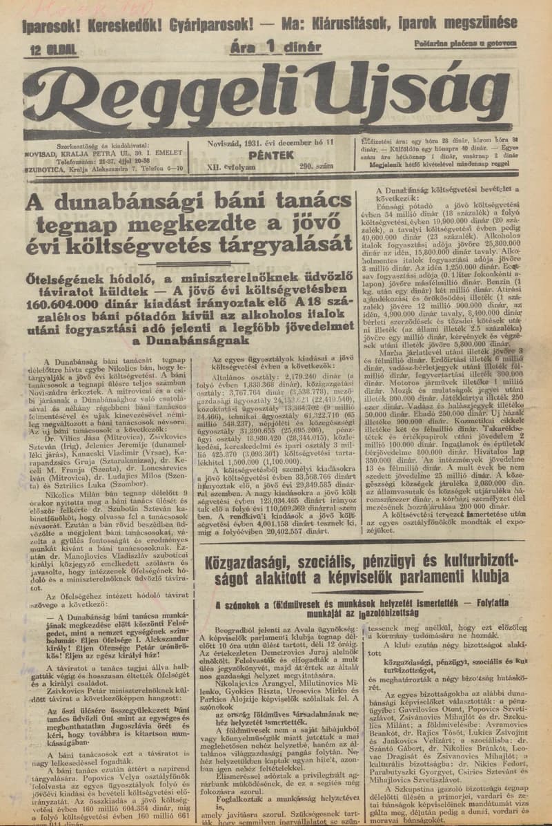 Reggeli Újság, 12. évf. 1931. december 11. 290. sz.