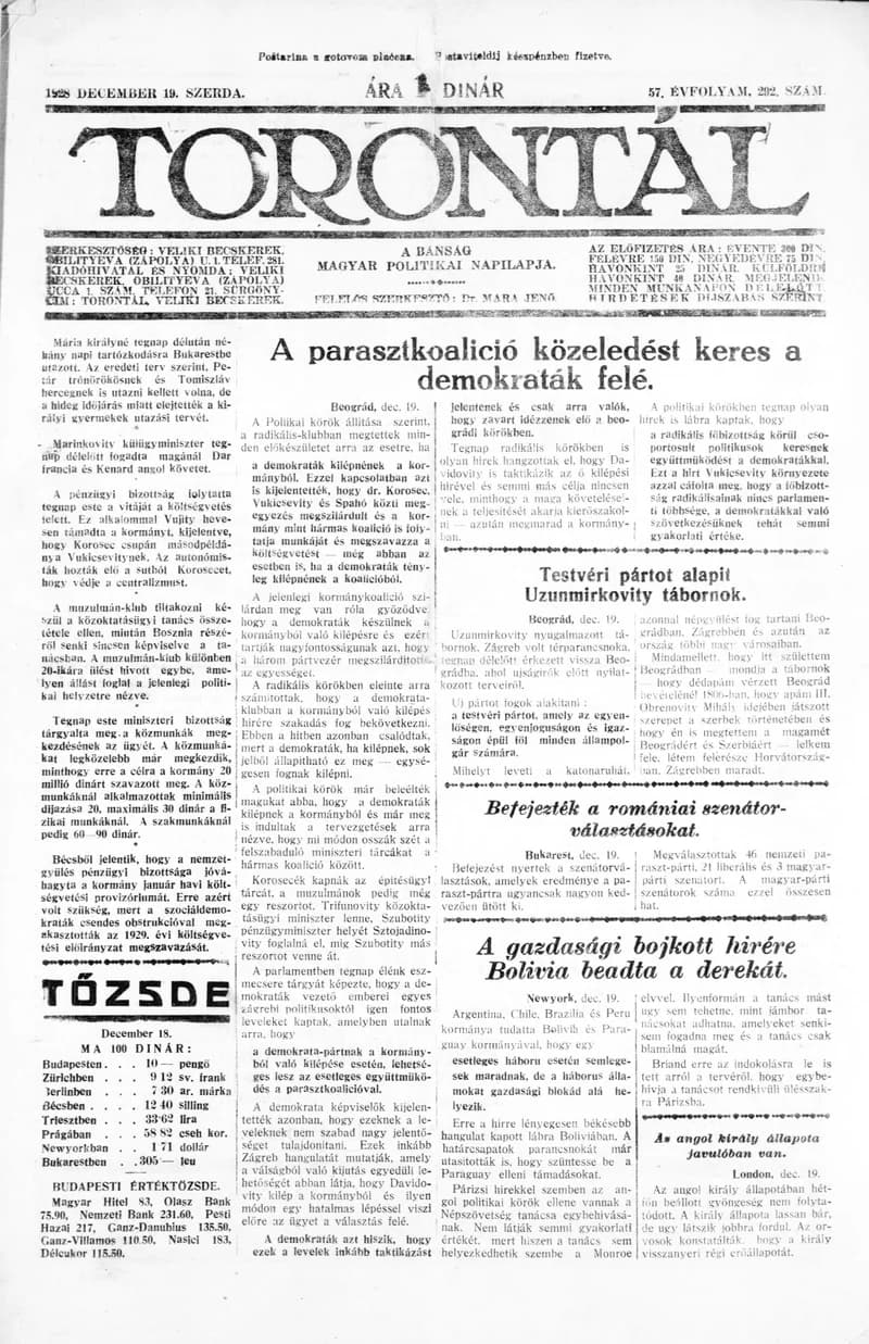Torontál, 57. évf. 1928. december 19. 292. sz.