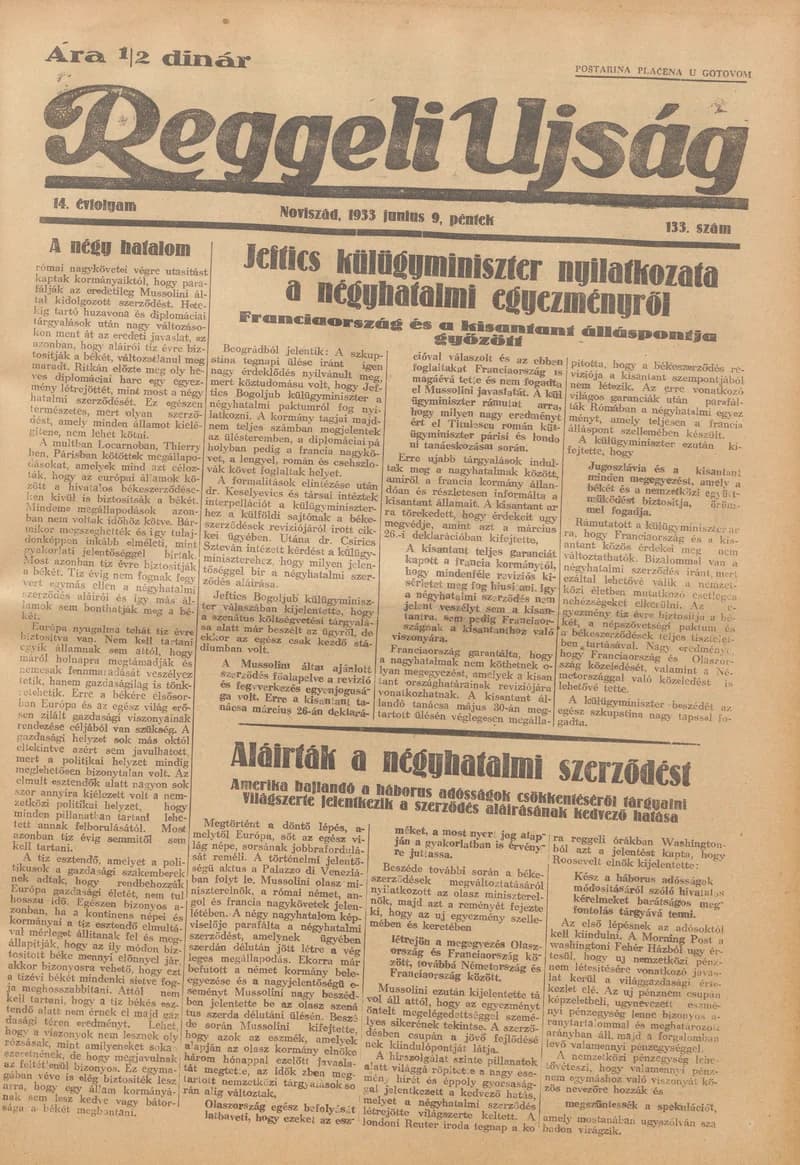 Reggeli Újság, 14. évf. 1933. június 9. 133. sz.