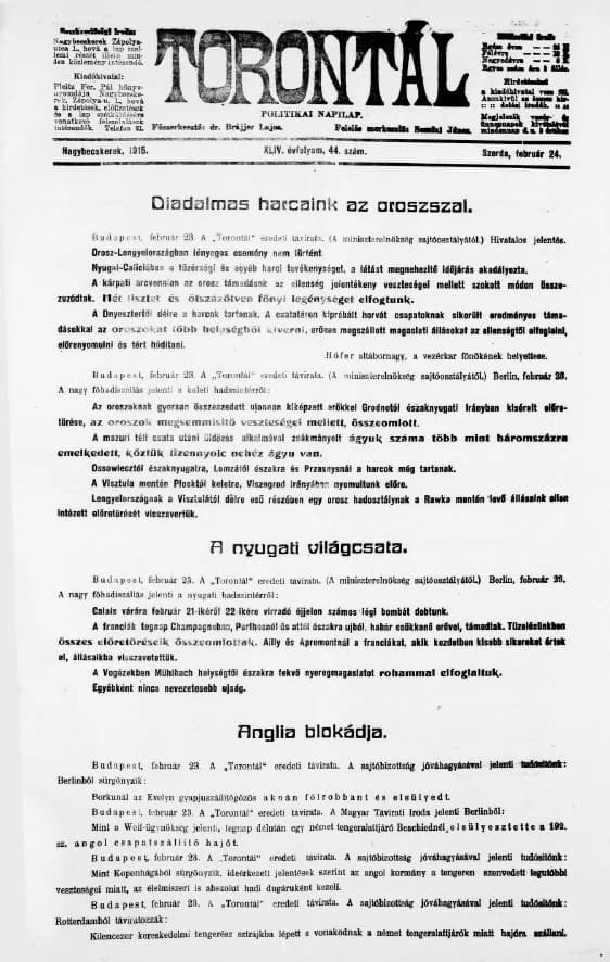 Torontál, 44. évf. 1915. február 24. 44. sz.