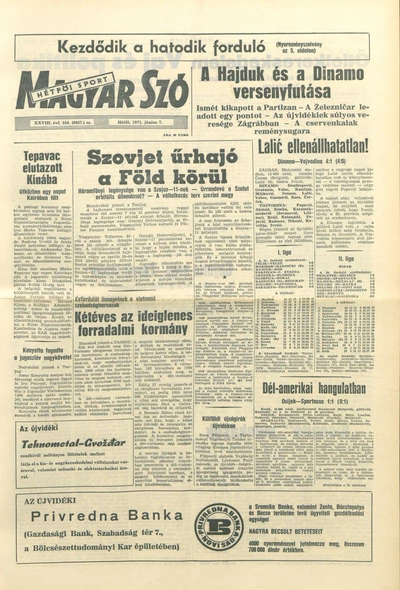 Magyar Szó, 28. évf. 1971. június 7. 154. sz. 1–16. oldal