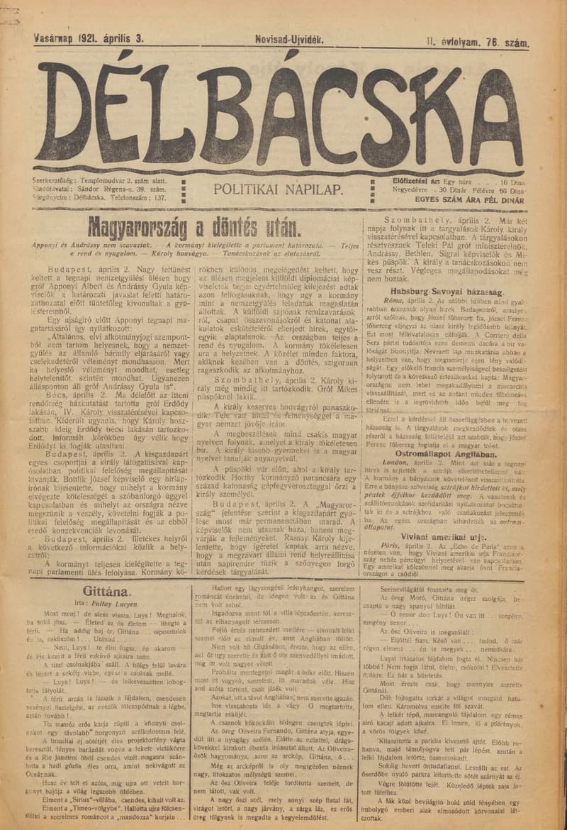 Délbácska, 2. évf. 1921. április 3. 76. sz.