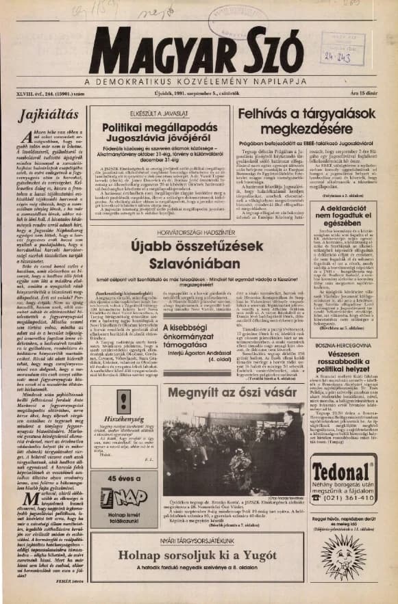 Magyar Szó, 48. évf. 1991. szeptember 5. 244. sz. 1–16. oldal