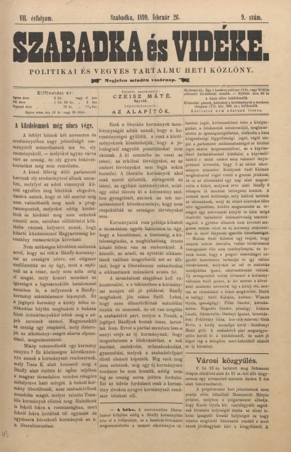 Szabadka és vidéke II, 7. évf. 1899. február 26. 9. sz.