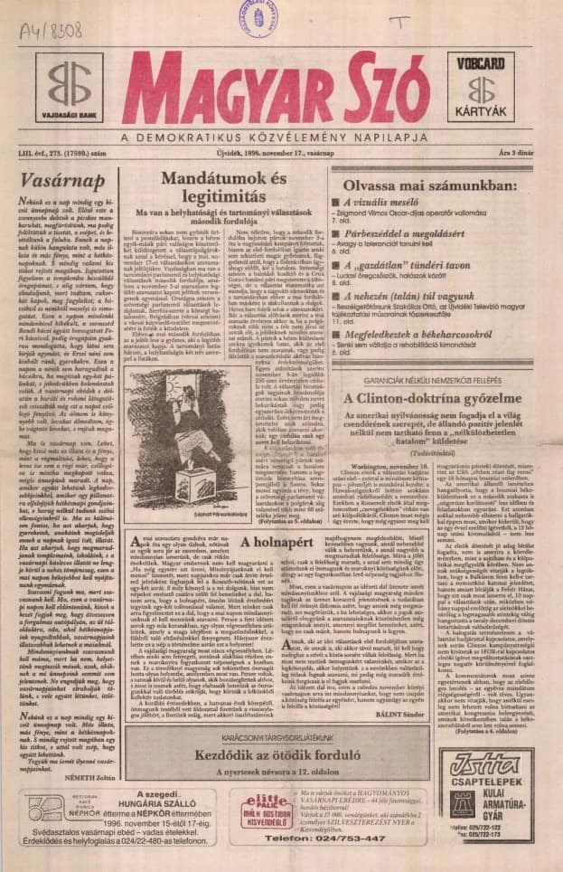 Magyar Szó, 53. évf. 1996. november 17. 273. sz. 1–24. oldal