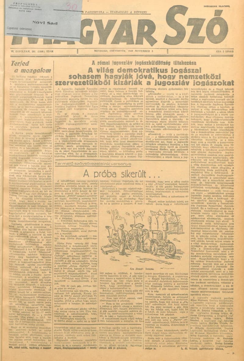 Magyar Szó, 6. évf. 1949. november 3. 261. sz. 1–4. oldal