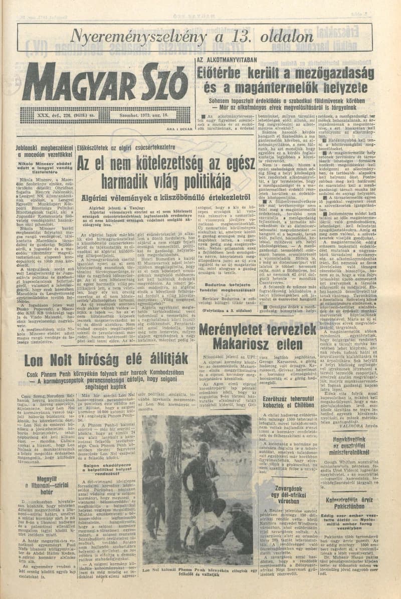 Magyar Szó, 30. évf. 1973. augusztus 18. 226. sz. 1–16. oldal