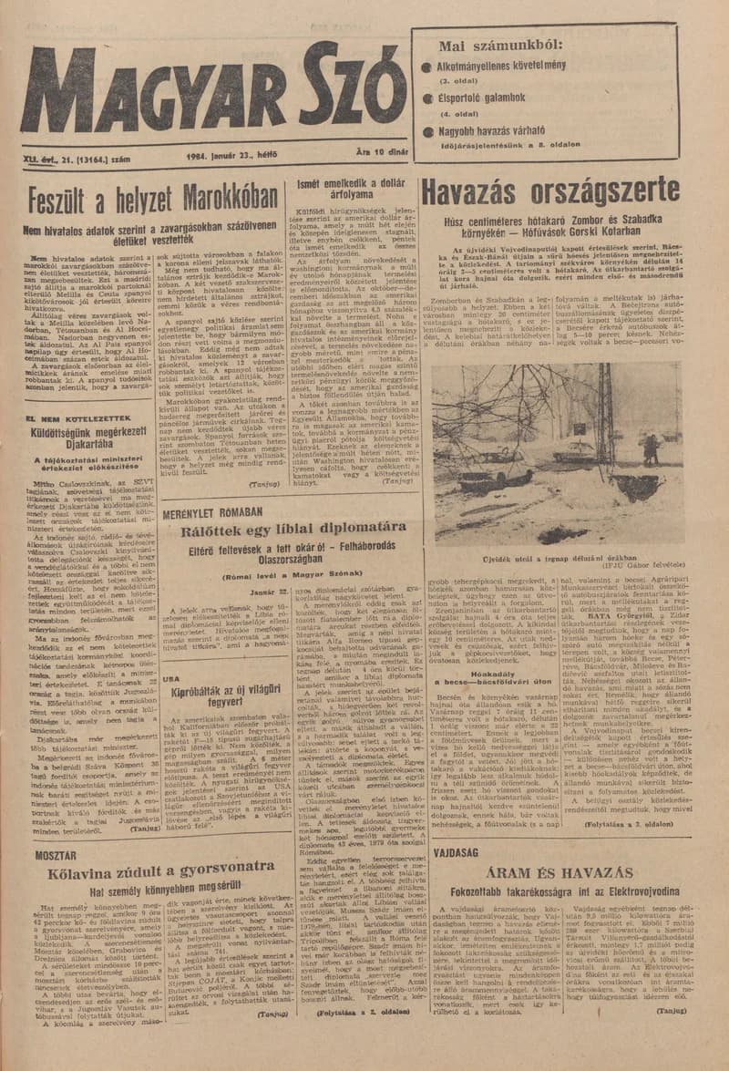 Magyar Szó, 41. évf. 1984. január 23. 21. sz. 1–8. oldal