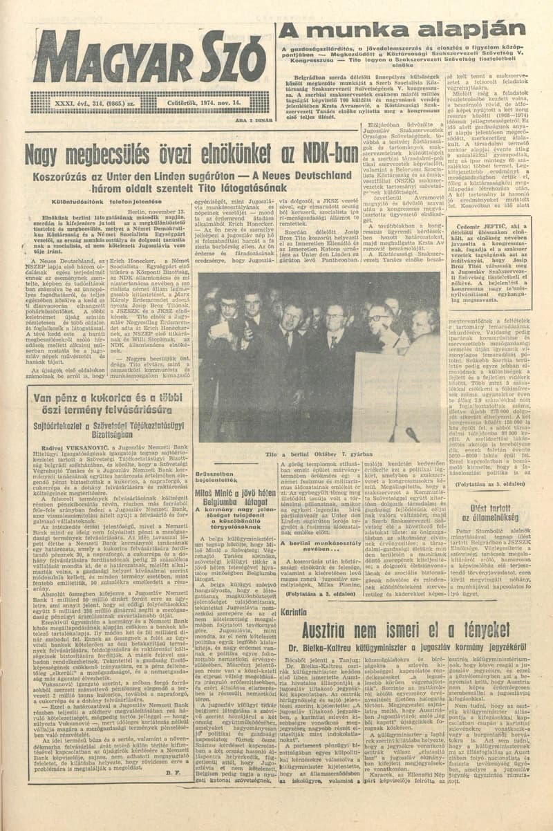 Magyar Szó, 31. évf. 1974. november 14. 314. sz. 1–16. oldal