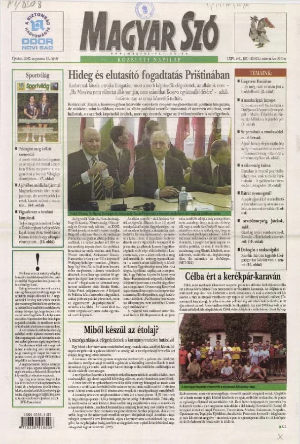 Magyar Szó, 64. évf. 2007. augusztus 13. 187. sz. 1–12. oldal