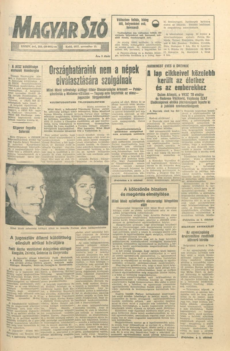 Magyar Szó, 34. évf. 1977. november 15. 315. sz.