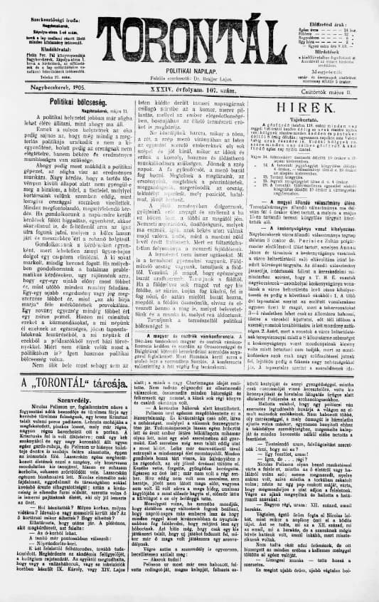 Torontál, 34. évf. 1905. május 11. 107. sz.