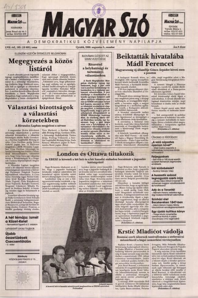 Magyar Szó, 57. évf. 2000. augusztus 5. 183. sz. 1–16. oldal