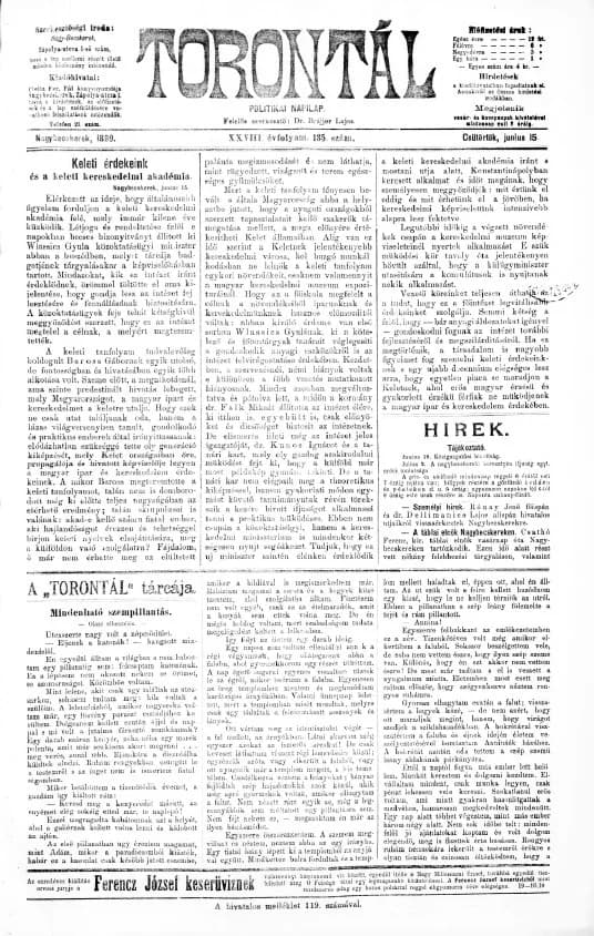Torontál, 28. évf. 1899. június 15. 135. sz.