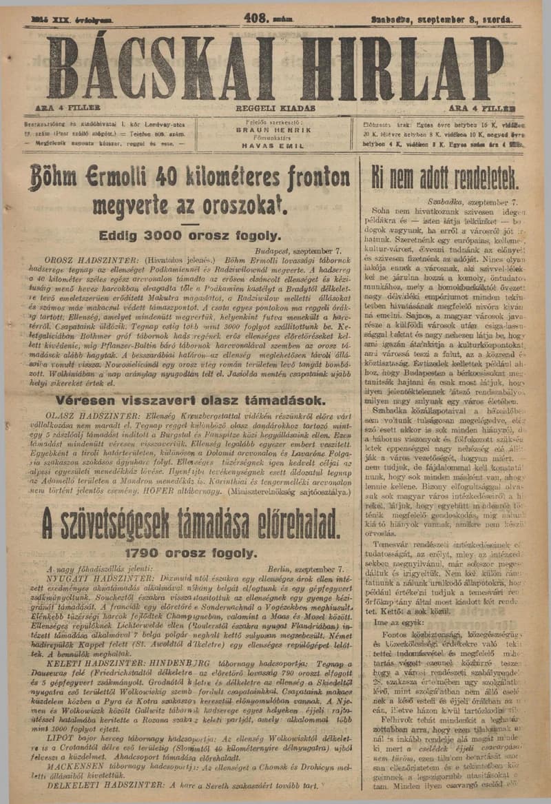 Bácskai Hirlap, 19. évf. 1915. szeptember 8. 408. sz.