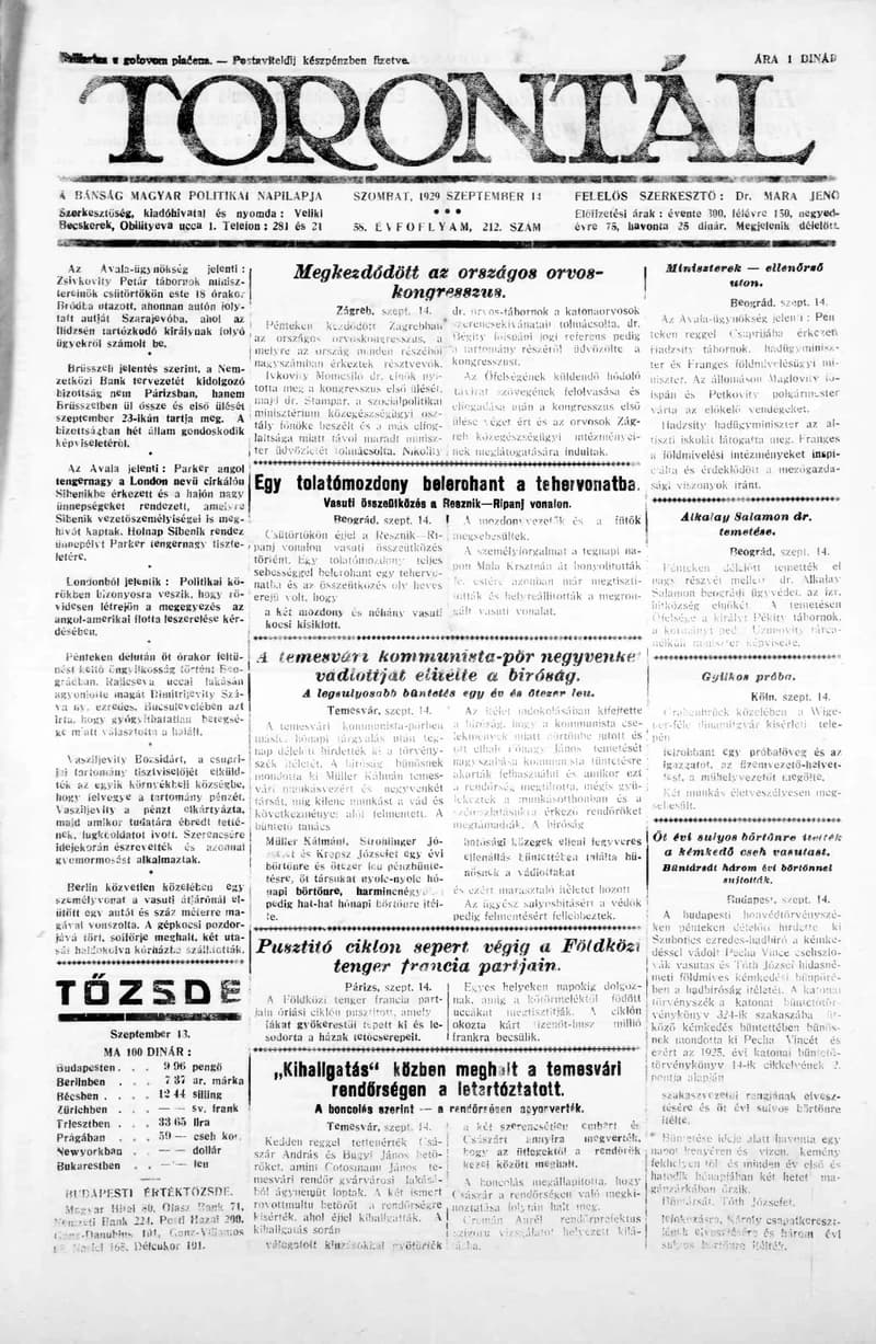 Torontál, 58. évf. 1929. szeptember 14. 212. sz.