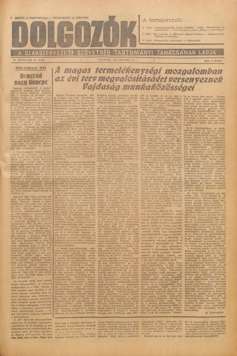 Dolgozók, 3. évf. 1949. október 21. 42. sz.