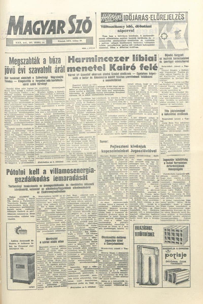 Magyar Szó, 30. évf. 1973. július 20. 197. sz. 1–14. oldal