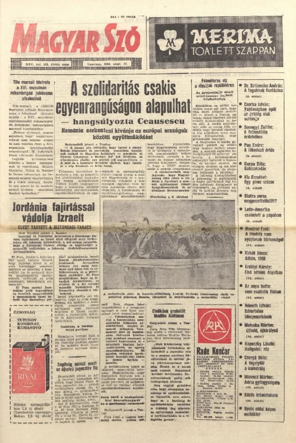 Magyar Szó, 25. évf. 1968. szeptember 22. 262. sz. 1–32. oldal