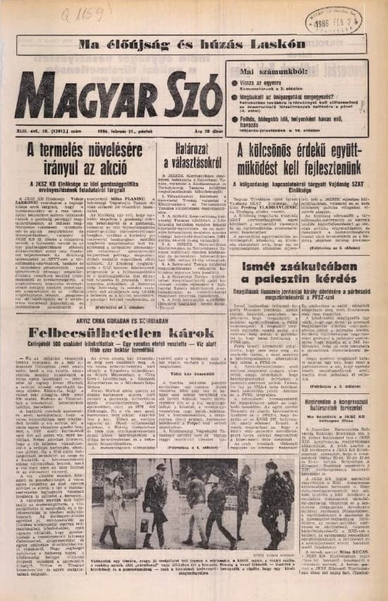 Magyar Szó, 43. évf. 1986. február 21. 50. sz. 1–20. oldal