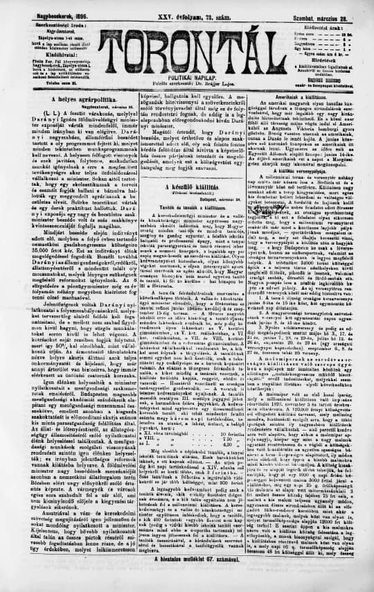 Torontál, 25. évf. 1896. március 28. 73. sz.