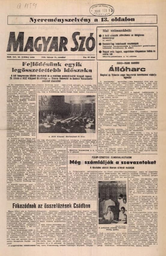 Magyar Szó, 43. évf. 1986. február 15. 44. sz. 1–28. oldal