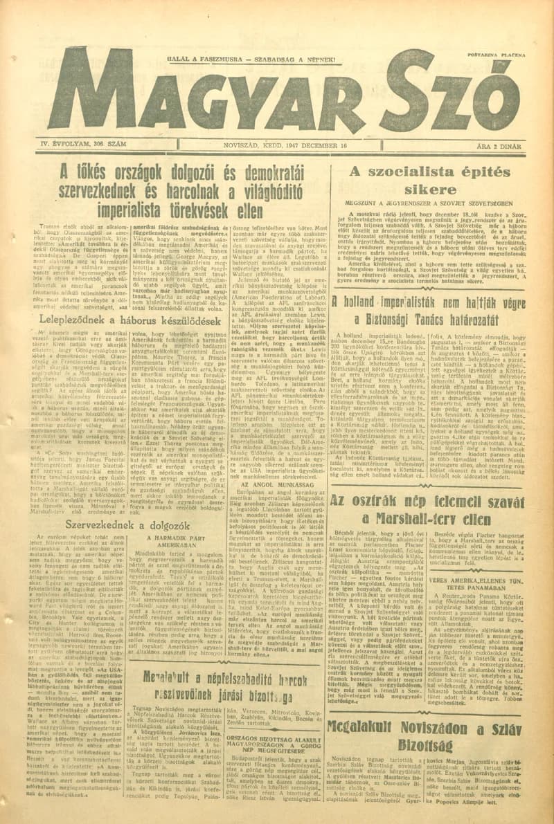 Magyar Szó, 4. évf. 1947. december 16. 306. sz. 1–6. oldal