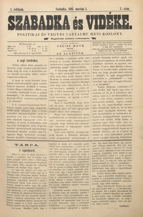Szabadka és vidéke II, 1. évf. 1893. március 5. 3. sz.