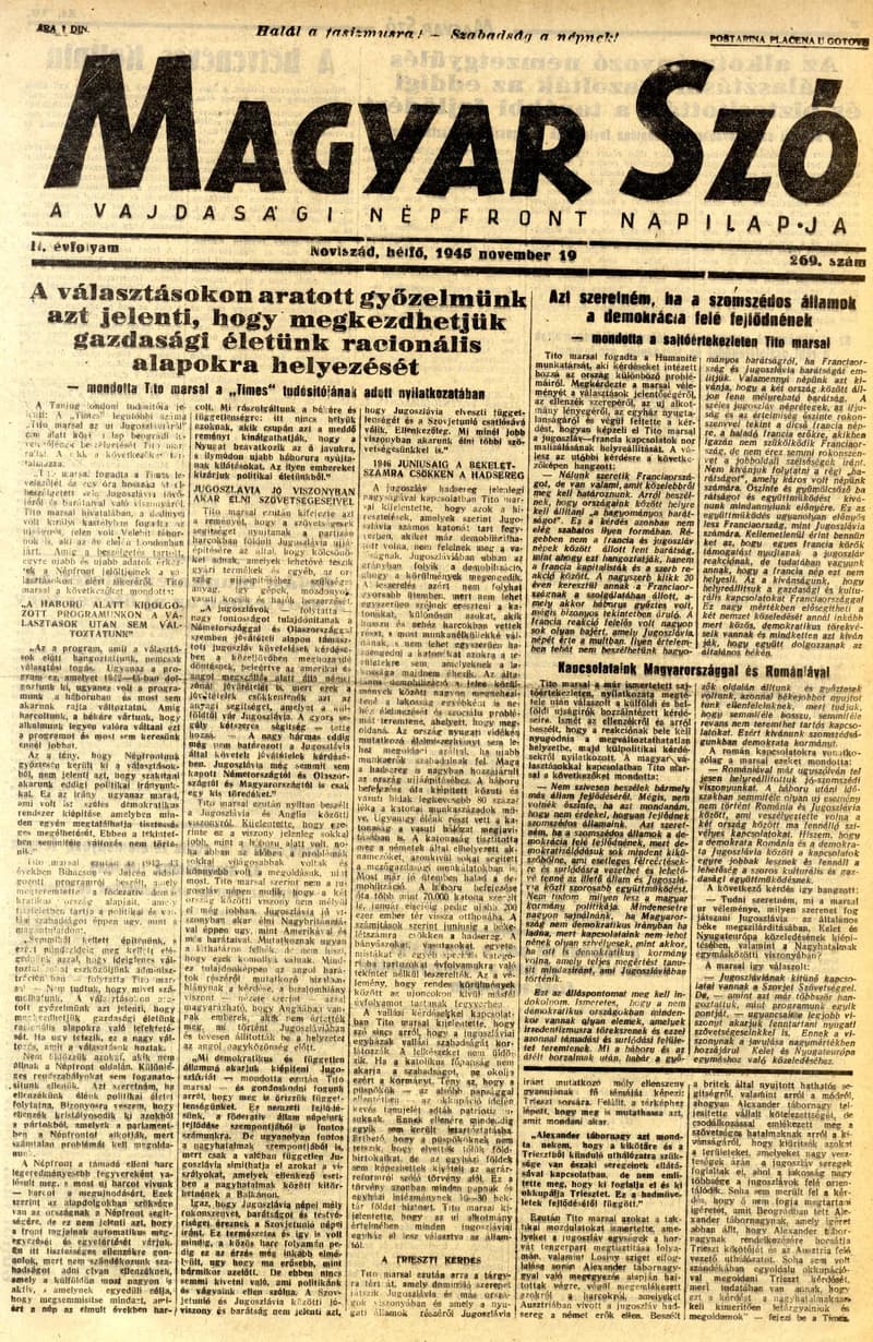 Magyar Szó, 2. évf. 1945. november 19. 269. sz. 1–4. oldal