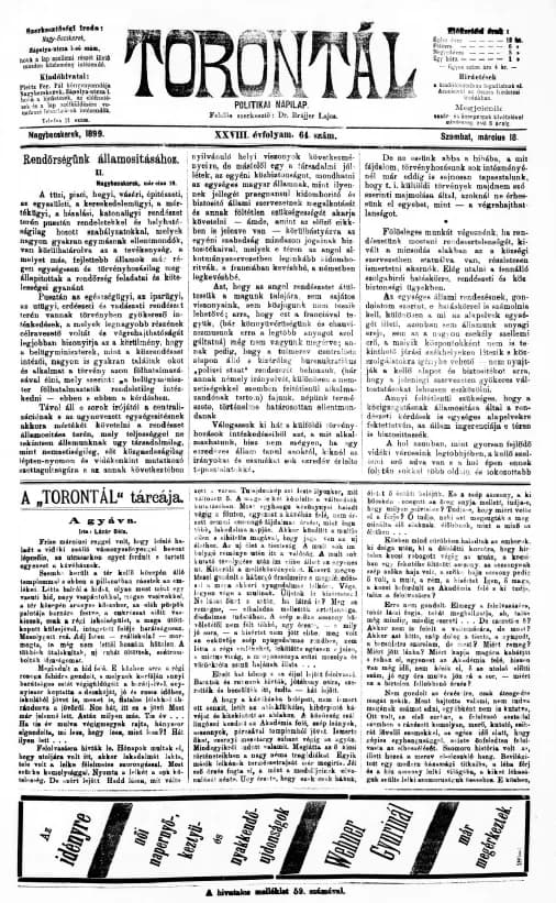 Torontál, 28. évf. 1899. március 18. 64. sz.