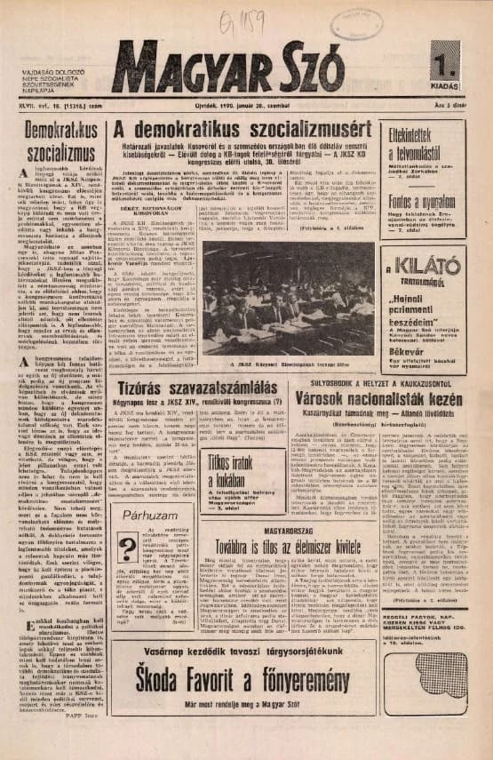 Magyar Szó, 47. évf. 1990. január 20. 18. sz. 1–24. oldal