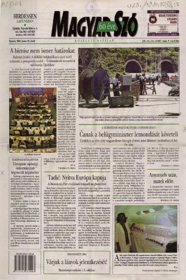 Magyar Szó, 61. évf. 2004. június 22. 144. sz. 1–20. oldal