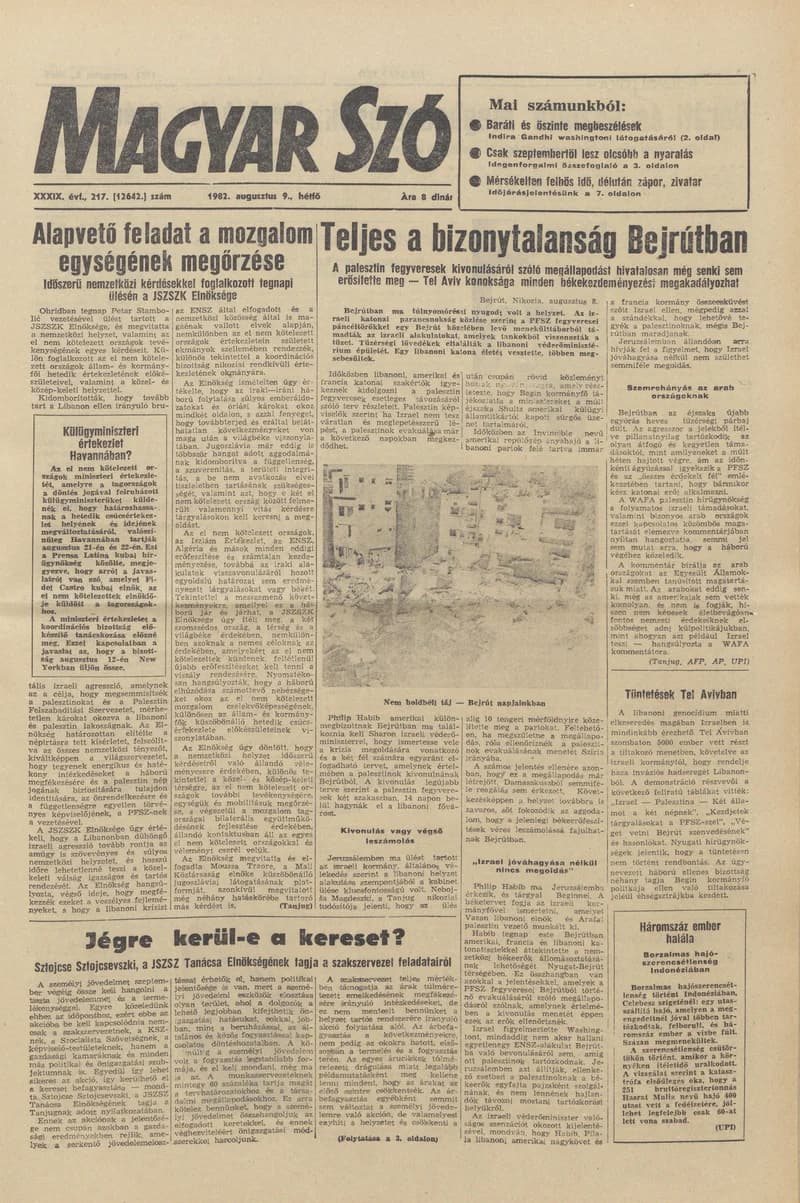Magyar Szó, 39. évf. 1982. augusztus 9. 217. sz. 1–8. oldal