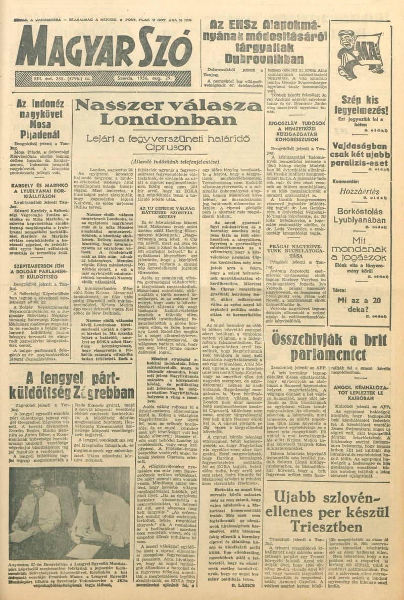 Magyar Szó, 13. évf. 1956. augusztus 29. 235. sz. 1–10. oldal