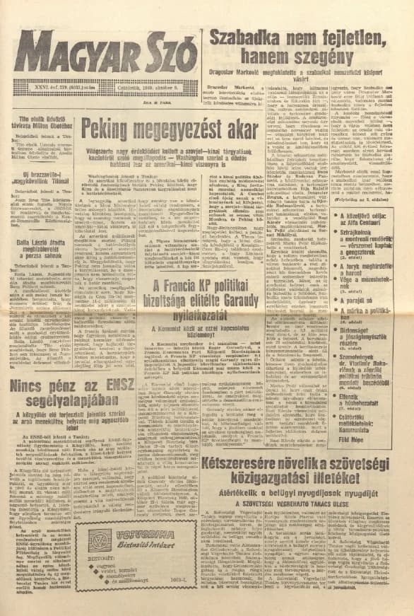 Magyar Szó, 26. évf. 1969. október 9. 279. sz. 1–20. oldal