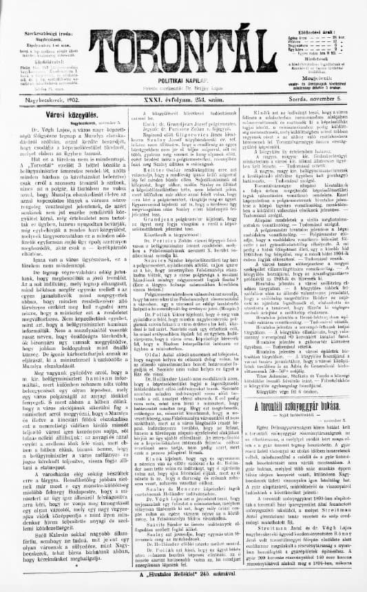 Torontál, 31. évf. 1902. november 5. 253. sz.