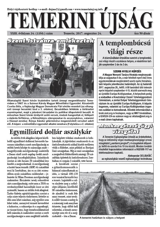 Temerini Újság, 23. évf. 2017. augusztus 24. 34. sz.