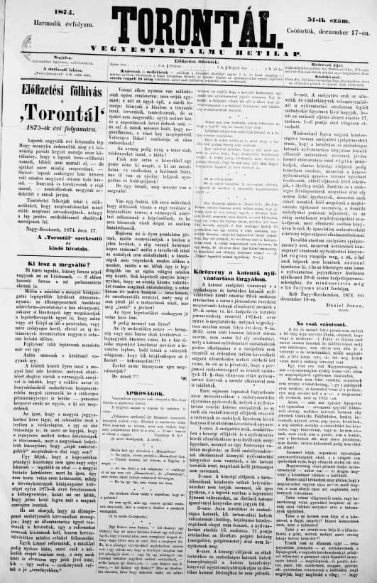 Torontál, 3. évf. 1874. december 17. 51. sz.