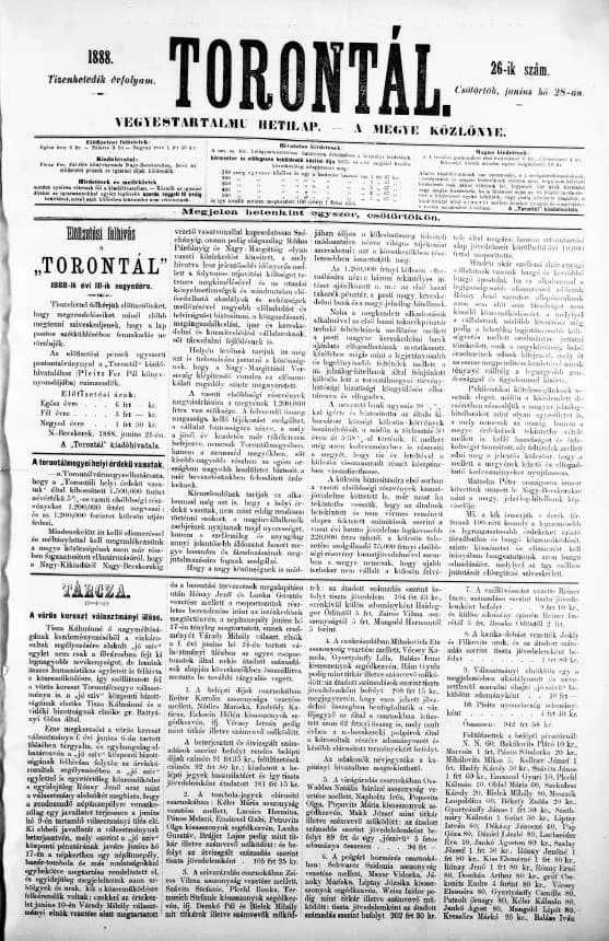 Torontál, 17. évf. 1888. június 28. 26. sz.